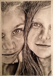 Student drawing of two girls.