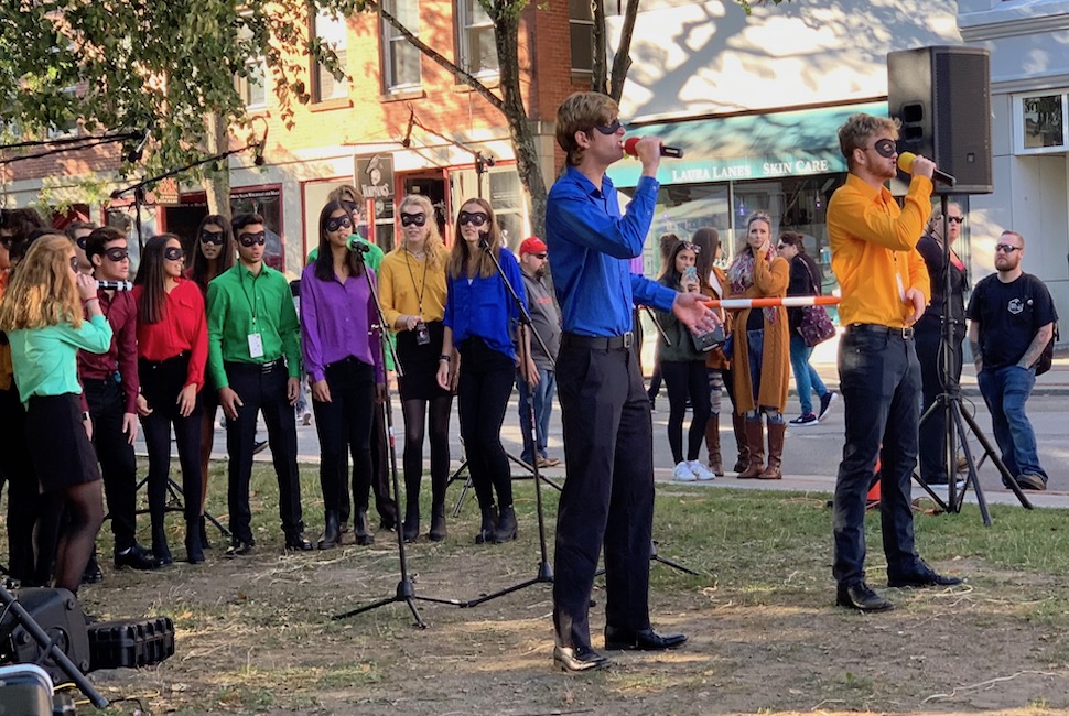Singing group in masks perform at Salem, MA Haunted Harmonies 2019 earning a prize.