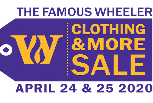 Clothing tag logo for the April 24 and 25 Famous Wheeler Clothing Sale