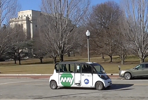 Autonomous public transportation vehicle from May Mobility in Providence