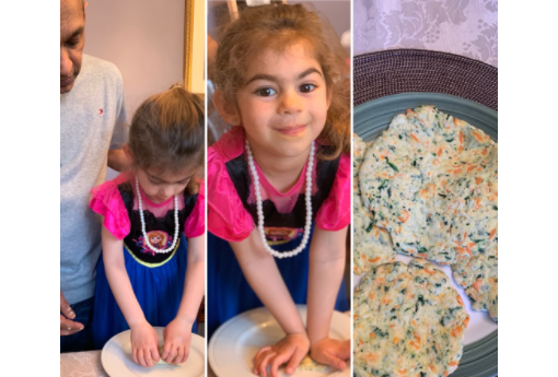 Grandparent and child make Sri Lankan roti