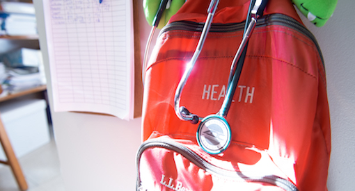 Health Center nurses' bag with stethoscope on it.