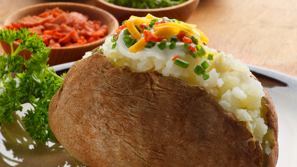 A close image of a baked potato.