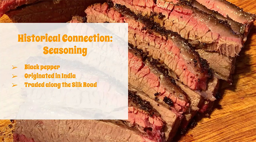 A screenshot of a presentation on beef brisket and its historical and cultural connections as part of 2021's Memory Dish Project.