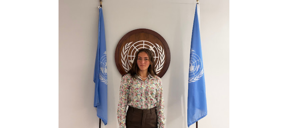 Angelina representing the United Nations Major Group for Children and Youth (UNMGCY) at the 2023 United Nations Sustainable Development Goals Summit.