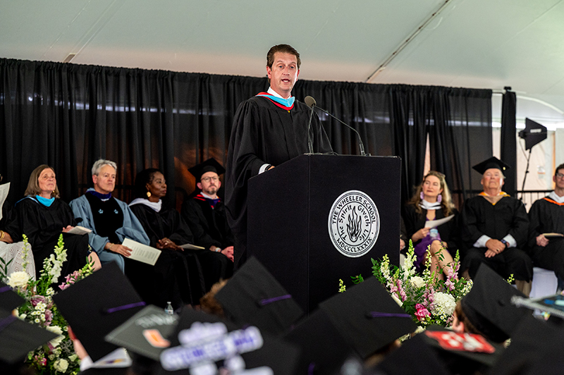 Head of School Mark Anderson speaks at the podium during Wheeler's 2026 Commencement